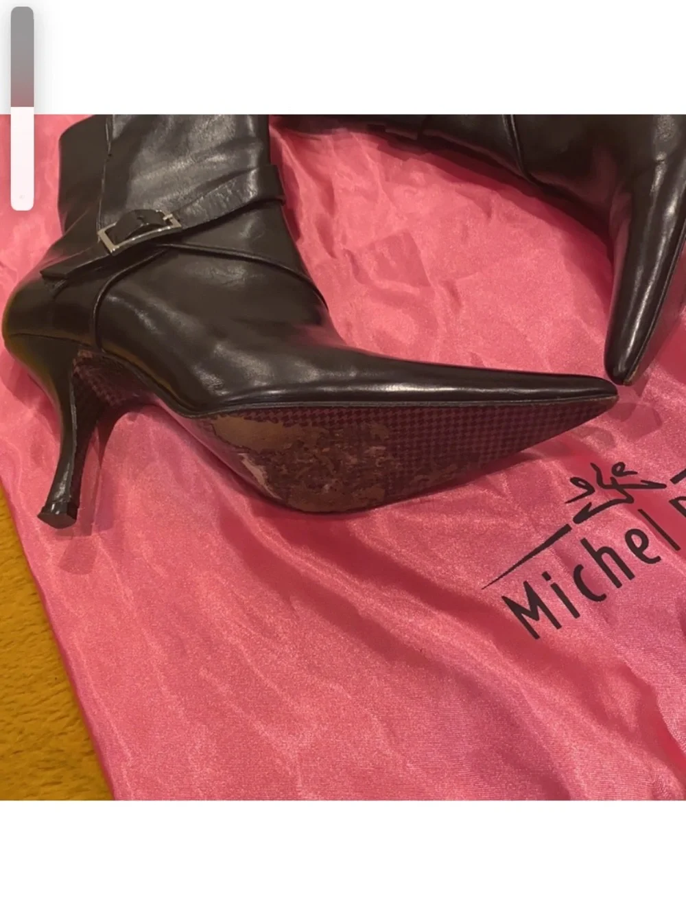 VINTAGE Michel Perry Black ankle pointy toe booties with silver tone hardware 36